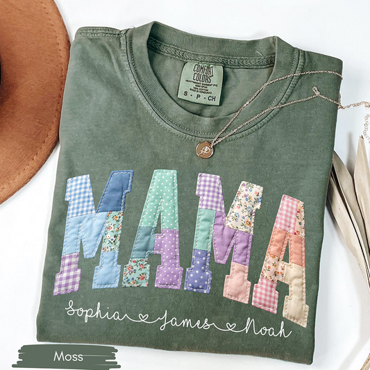 Comfort Colors Mama Patchwork T Shirt – Faux Embroidered Mimi Shirt Design Shirt for Mom, Perfect Mother’s Day Gift