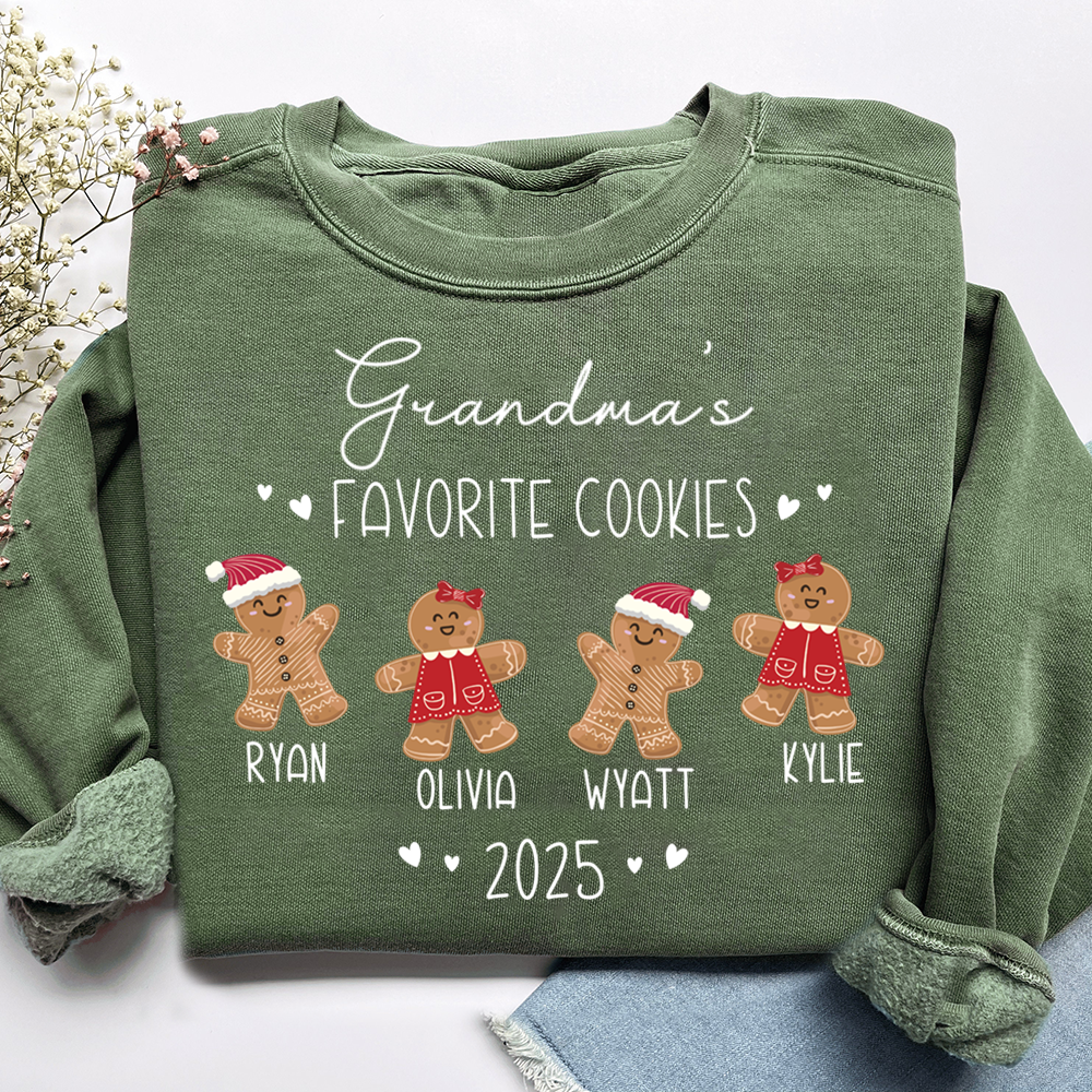 Personalized Grandma’s Favorite Cookies Sweatshirt, Custom Gingerbread Kids Names