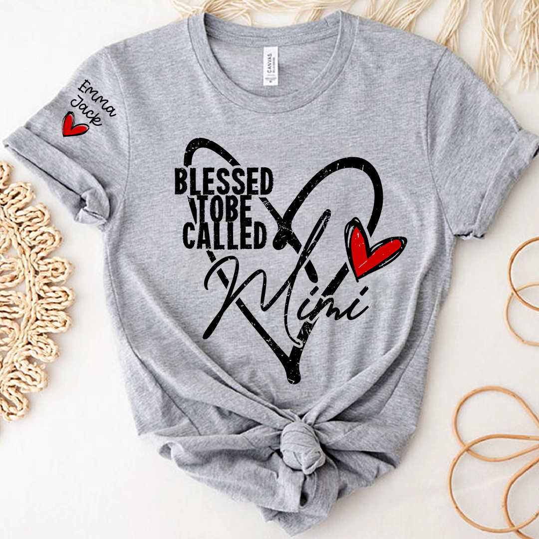 Blessed To Be Called Mimi Shirt with Names on Sleeve, Gift for Mimi