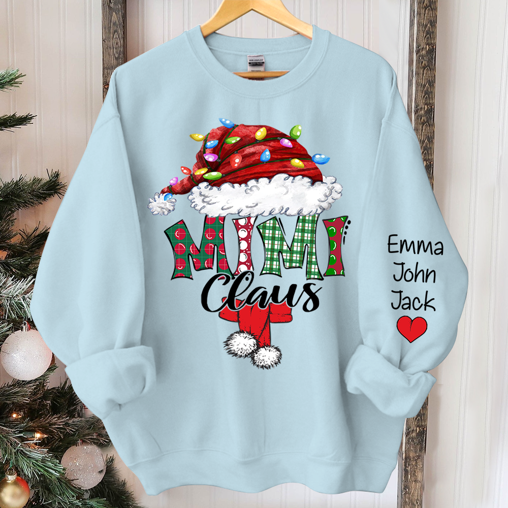 Personalized Mimi Claus Xmas Trend Sweatshirt, Custom Grandma and Grandkids Sweatshirt