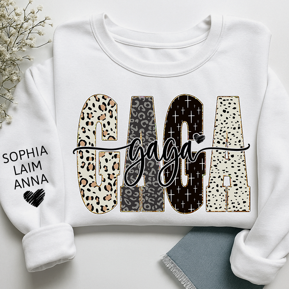 Personalized Gaga Leopard Sweatshirt – Custom Bible Style Design, Unique Gift for Grandma and Her Grandkids
