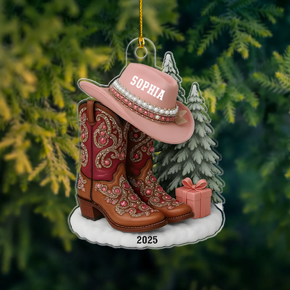 Personalized Cowgirl Ornament 2025 – Custom Name Western Boots and Hat Christmas Ornament for Cowgirl Lovers Ornament