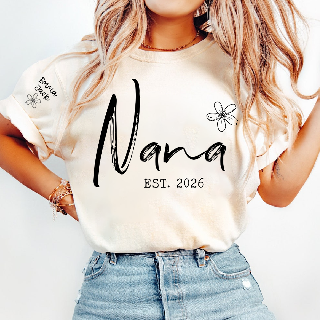 Custom Nana T Shirt Est 2026, Personalized Grandma Shirt, Minimalist Nana Name Tee, Family Gift for Nana from Grandkids