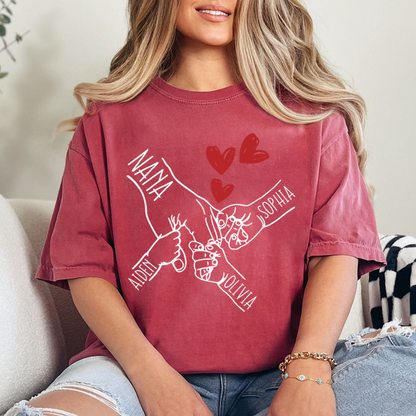Personalized Nana T-Shirt, Custom Family Names Hand Holding Grandma Shirt