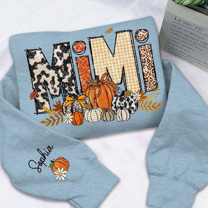 Preppy Fall Mimi Custom Grandma Pumkin Sweatshirt, Personalized For Grandma And Kids