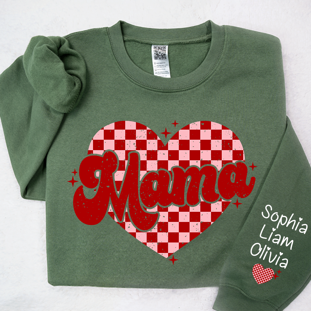 Valentines Day Mama Checkered Heart And Kids LTP01