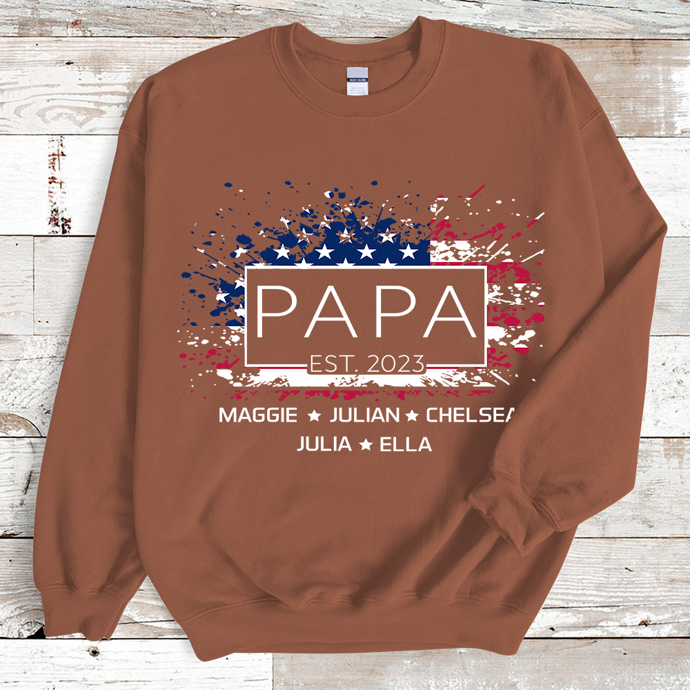 Papa with Grandkids USA flag American Independence Day Sweatshirt