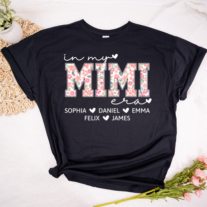 Custom In My Mimi Era Shirt, Personalized with Kids' Names and Floral Letters