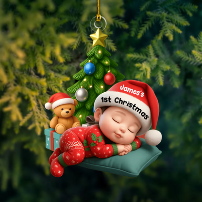 Personalized Baby’s First Christmas Ornament 2025 – Custom Name Sleeping Baby Ornament, Keepsake Gift for New Parents Ornament