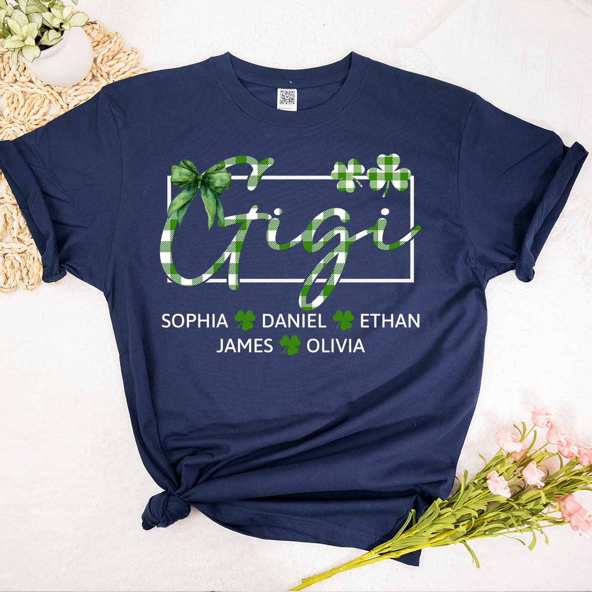 Personalized Gigi Family Shirt, Custom Names Shamrock Clover Tee, St Patrick’s Day Outfit for Gigi and Grandkids