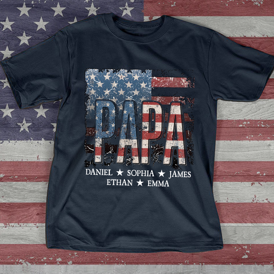 Personalized Papa 4th July Independence Day American Flag T-Shirt, Patriotic gift for grandma