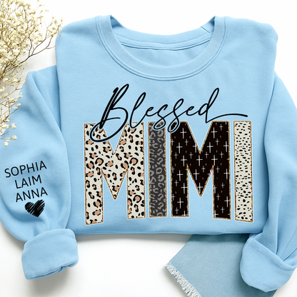 Personalized Blessed Mimi Leopard Sweatshirt – Custom Bible Style Design, Unique Gift for Grandma and Her Grandkids