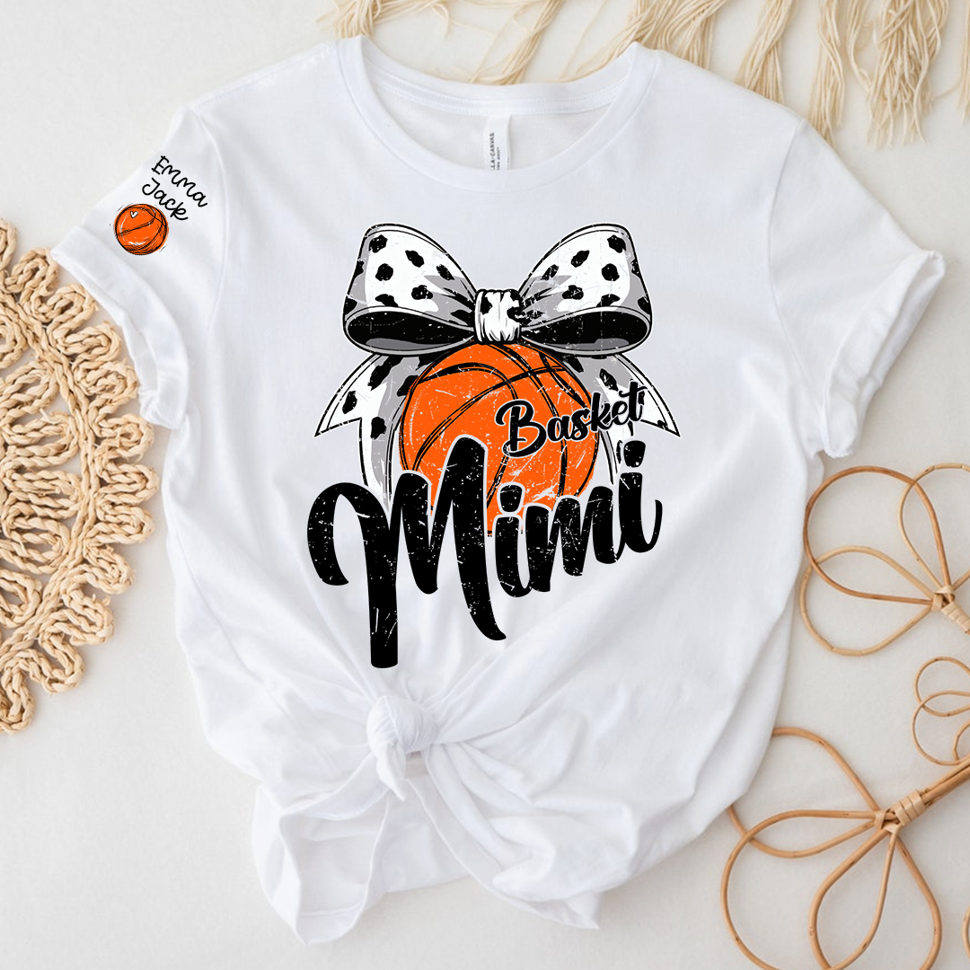 Basketball Mimi Shirt, Custom Names and Bow Design for Proud Sports Grandma