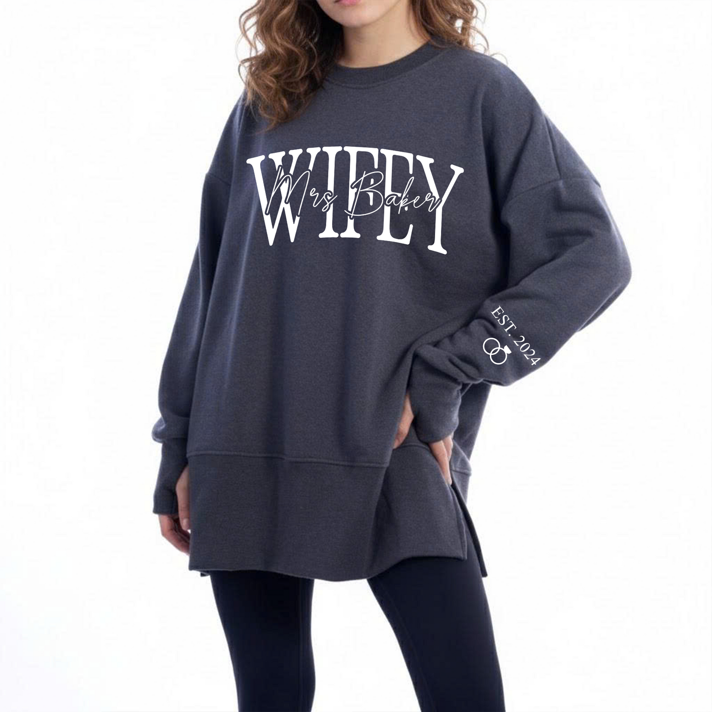 Personalized Wifey Oversized Sweatshirt – Custom Mrs Name & Est. Year