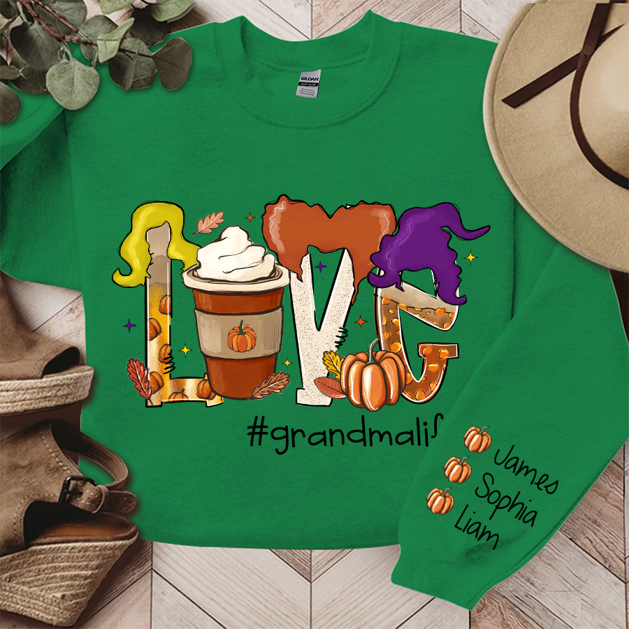 Love Grandma Life Coffee Autumn, Custom Grandma & Kids, Autumn Gift, Grandma Gift TH Sweatshirt