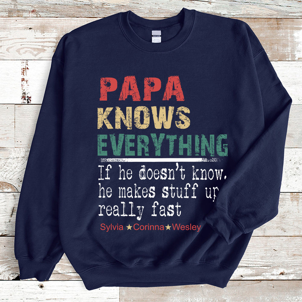 Personalized Papa Knows Everything, Grandpa Shirt With Grandkids Sweatshirt