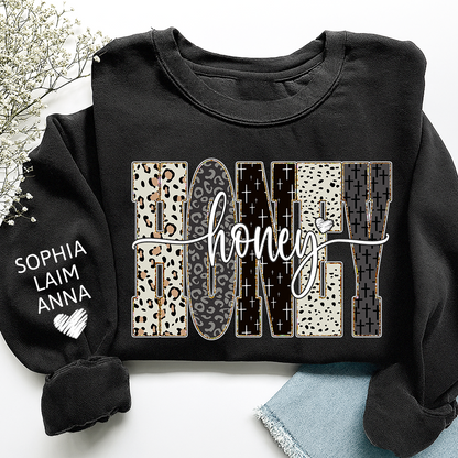 Personalized Honey Leopard Sweatshirt – Custom Bible Style Design, Unique Gift for Grandma and Her Grandkids