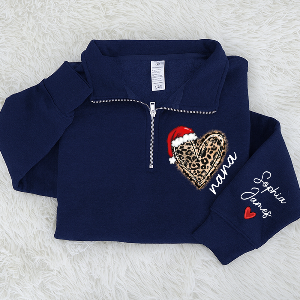 Personalized Nana Leopard Heart Zip Pullover – Custom Christmas Gift For Grandma Or Mom