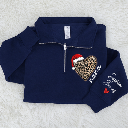 Personalized Nana Leopard Heart Zip Pullover – Custom Christmas Gift For Grandma Or Mom