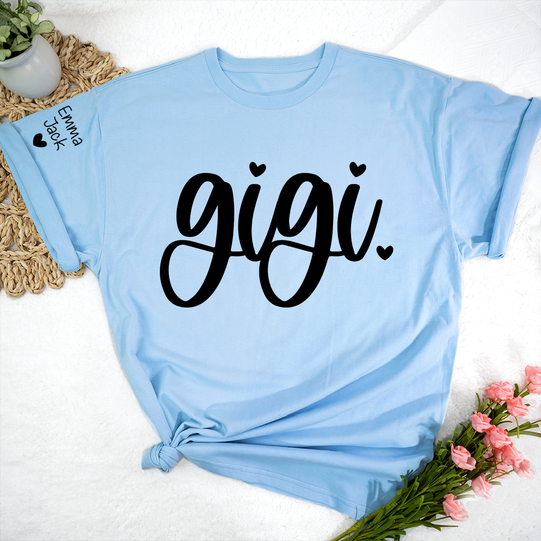 Custom Gigi T-Shirt, Personalized Grandma Tee with Love Heart and Custom Family Names, Perfect for Gigi
