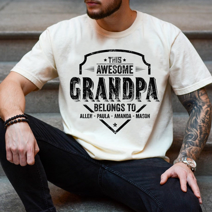 Personalized This Awesome GRANDPA Belongs To T Shirt, Custom Family Names, Perfect Gift for Grandpa