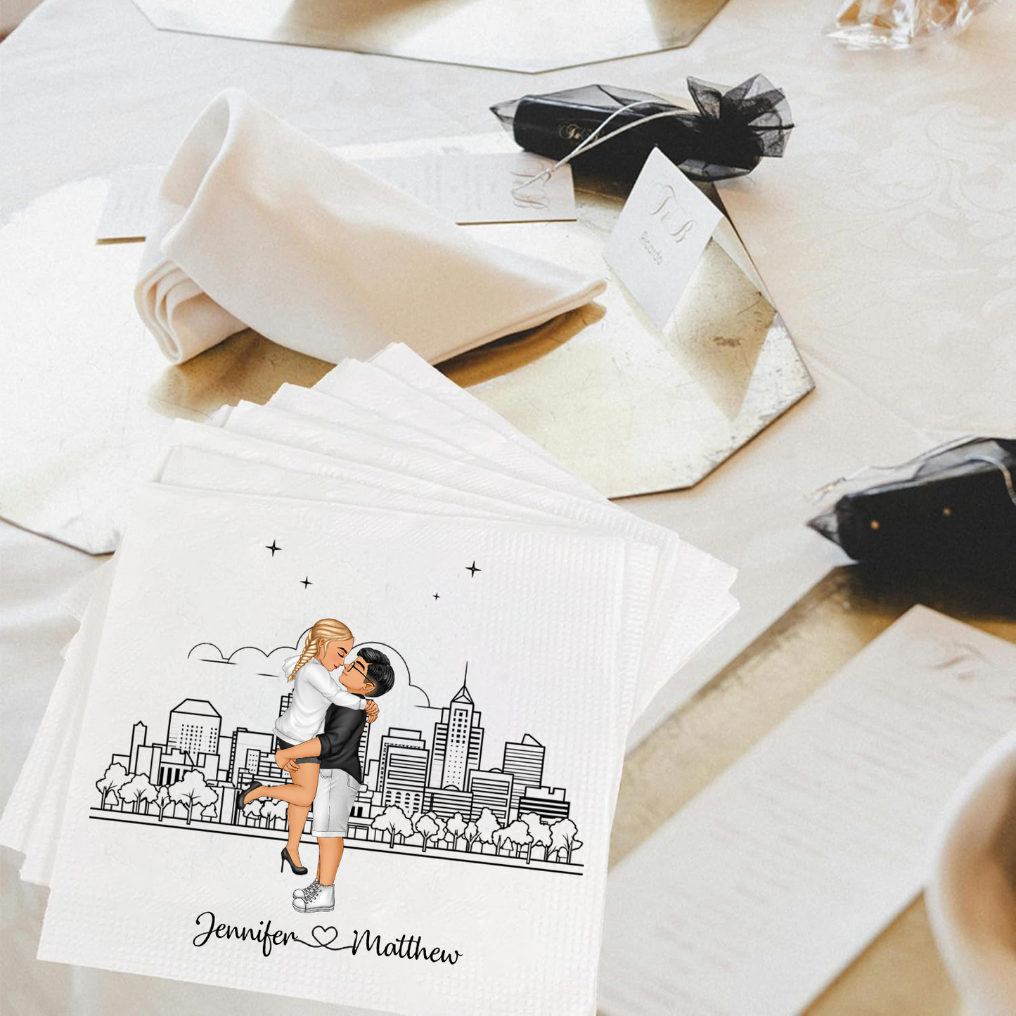 Personalized Wedding City Skyline Couple Married Engaged