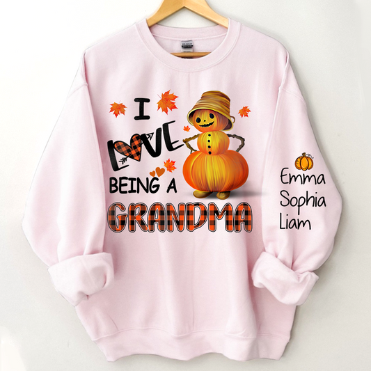 Personalized Grandma Fall Sweatshirt, I Love being a grandma pumpkin with grandkids Sweatshirt