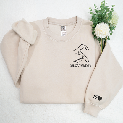 Custom Embroidered Sweatshirt,Custom Embroidered Roman Numeral Date - Initials On Sleeves TH