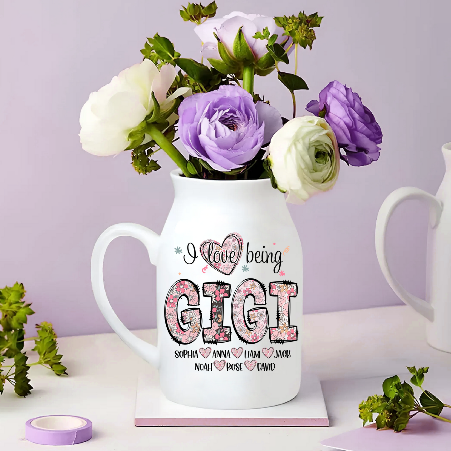 Sublimation Flowers For Grandma And Kids - Custom Home Decoration Flower Vase According To Family Requirements, Ceramic Flower Vase