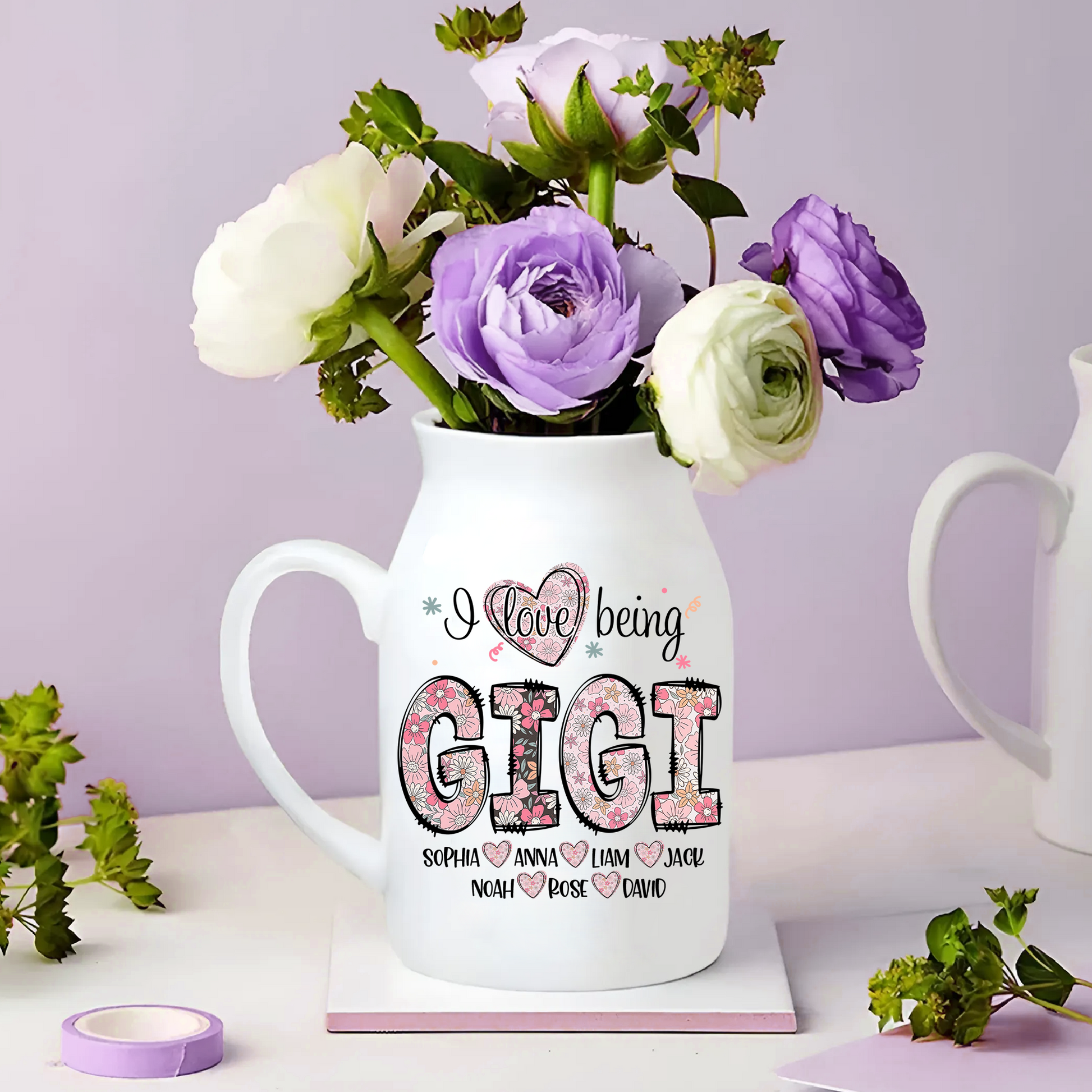Sublimation Flowers For Grandma And Kids - Custom Home Decoration Flower Vase According To Family Requirements, Ceramic Flower Vase