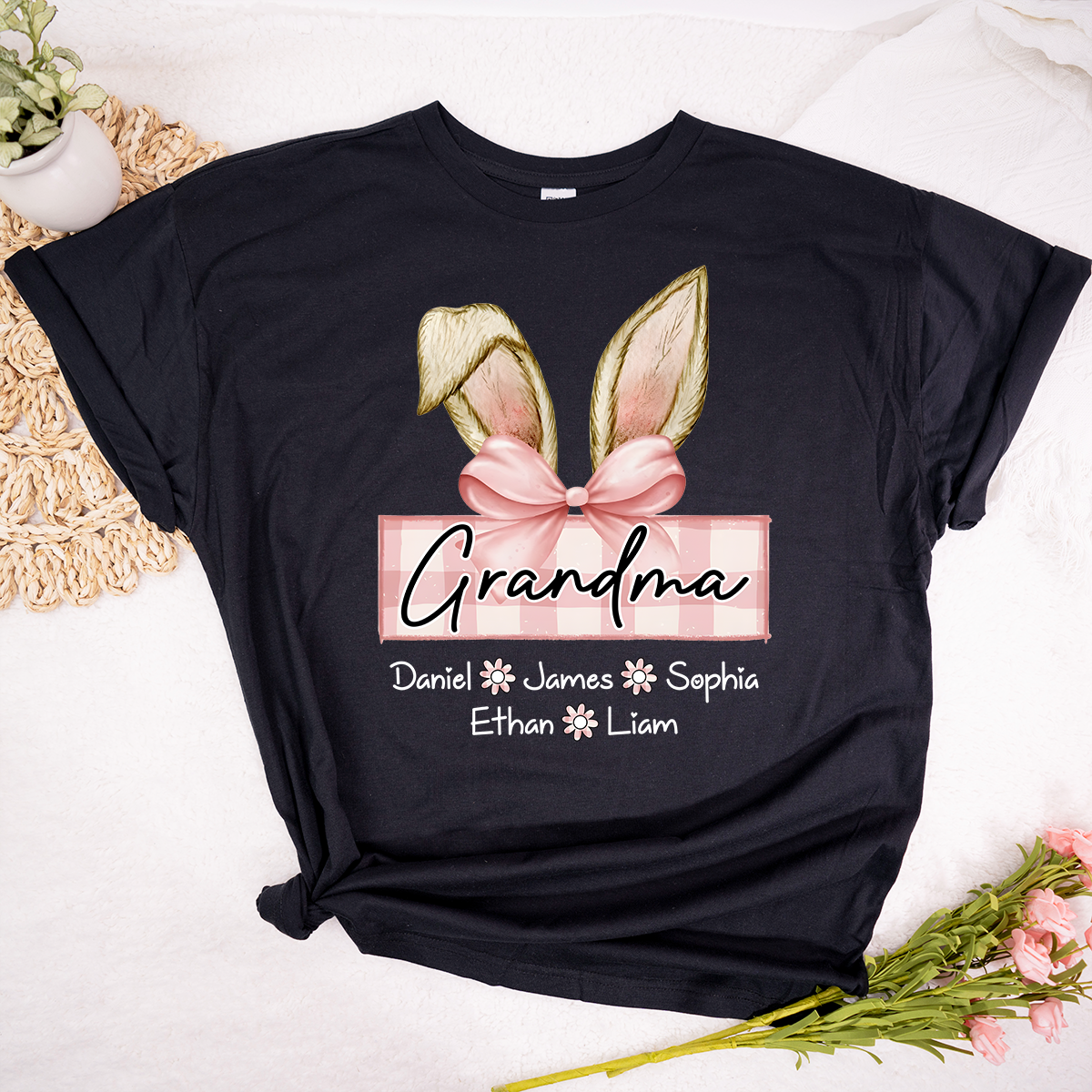 Custom Grandma Shirt For Easter, Bunny Grandma Shirt With Children Names