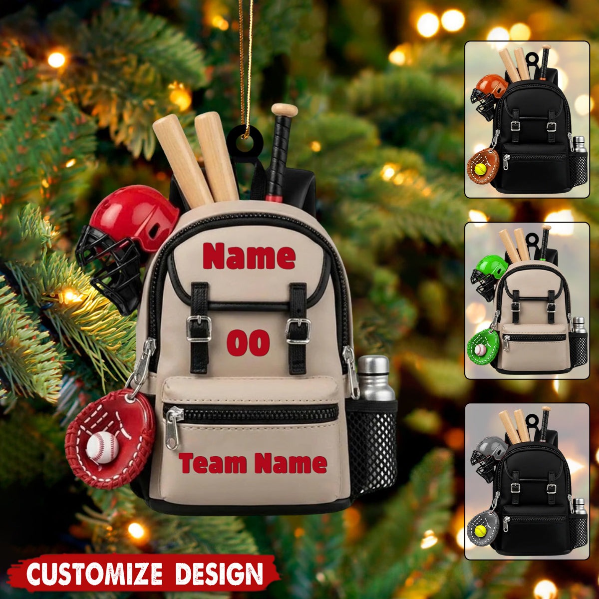 Personalized Baseball Backpack Ornament 2025 – Custom Name, Number & Team Christmas Gift for Players & Sports Fans Ornament