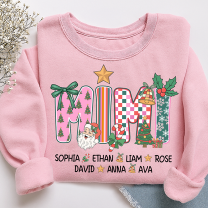 Christmas Grandma Sweatshirt with Custom Kids’ Names, Cozy Holiday Gift