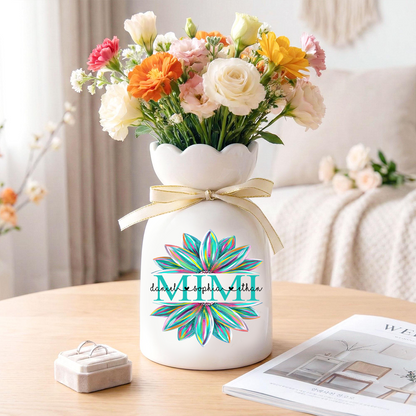 Custom Mimi Flower Vase, Personalized Floral Heart Design with Grandkids' Names, Ideal Gift for Mimi, Mother's Day, Birthday