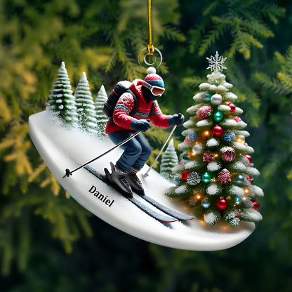 Custom Skiing Ornament – Personalized Snow Ski Ornament 2025 with Name, Winter Christmas Tree Decoration Ornament