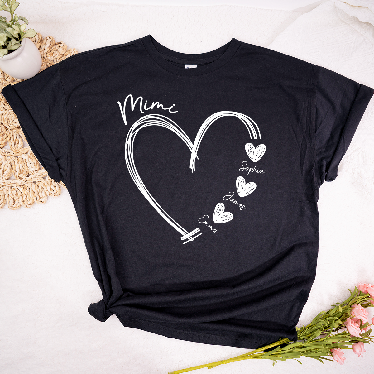 Mimi Shirt with Heart, Custom Grandma T-Shirt, Personalized Family Names Apparel for Mimi