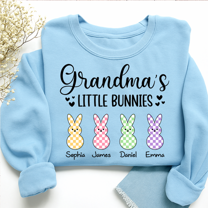 Custom Grandma Sweatshirt with Bunny Design and Kids Names, Grandma’s Little Bunnies Apparel