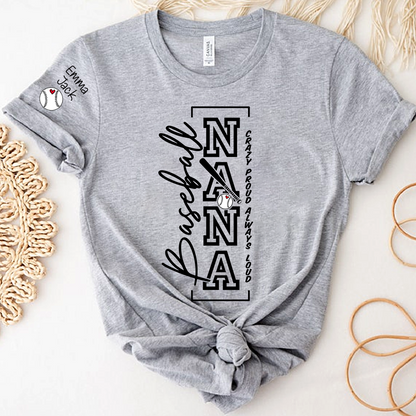 Baseball Nana T-Shirt, Custom Family Name Shirt with Modern Vertical Graphic