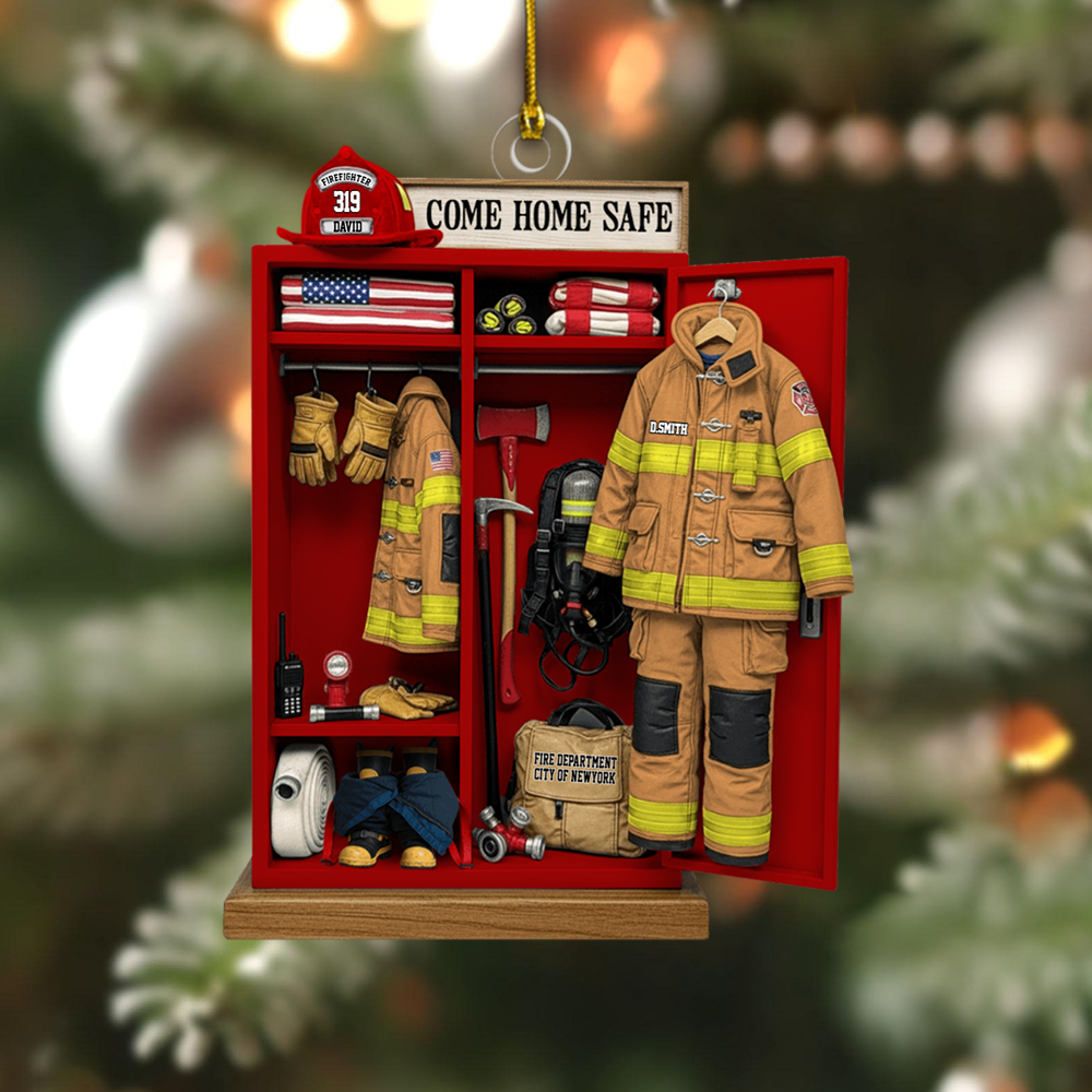 Personalized Firefighter Gear Locker Ornament – Custom Name & Unit Christmas Decoration, Meaningful Holiday Gift for Firefighters Ornament