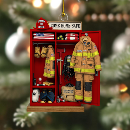 Personalized Firefighter Gear Locker Ornament – Custom Name & Unit Christmas Decoration, Meaningful Holiday Gift for Firefighters Ornament