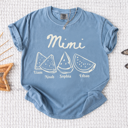 Comfort Colors® Cute Watermelon Mimi Shirt with Names of Grandchildren, Personalized Grandma Tee, Watermelon Summer Gift