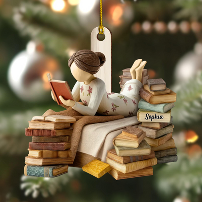 Personalized Book Lover Ornament – Custom Name Girl Reading Christmas Tree Decoration 2025 Ornament