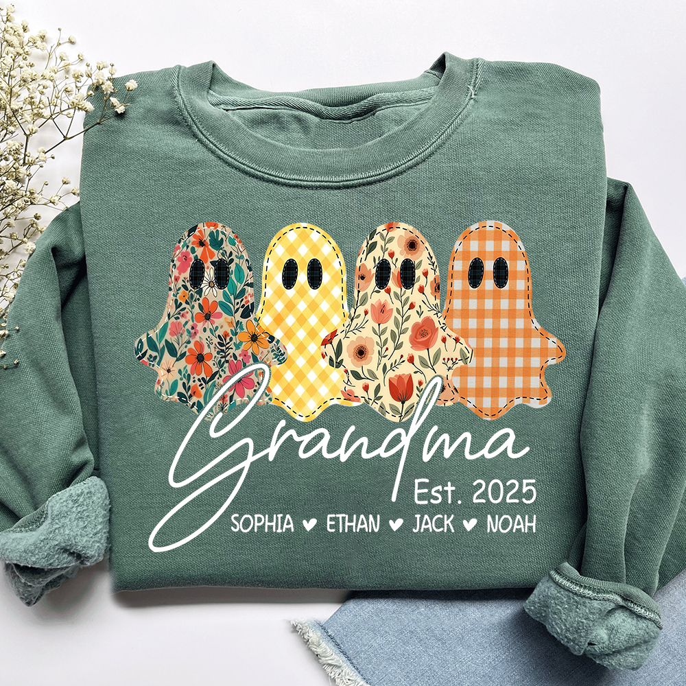 Custom Ghost Sweatshirt for Grandma, Halloween Grandma Est. 2025 Shirt