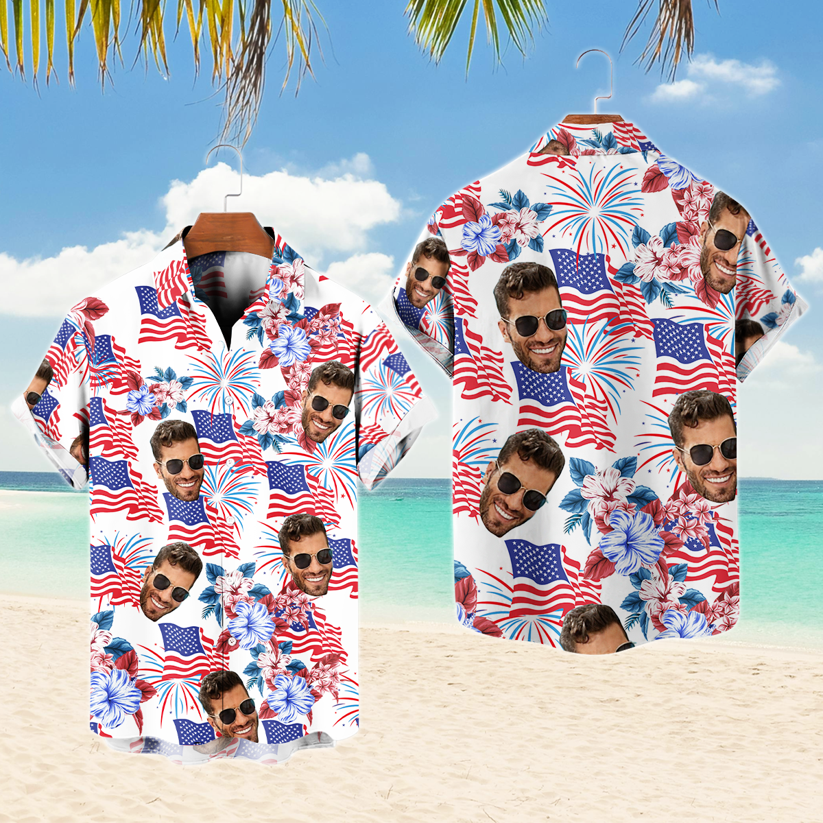 Custom Patriotic Hawaiian Shirts, Personalized Independence Day Hawaiian Shirts, Shirts for Men, Dad, Grandpa, Independence Day Gifts