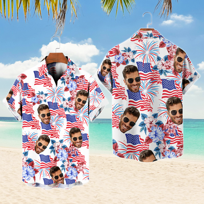 Custom Patriotic Hawaiian Shirts, Personalized Independence Day Hawaiian Shirts, Shirts for Men, Dad, Grandpa, Independence Day Gifts