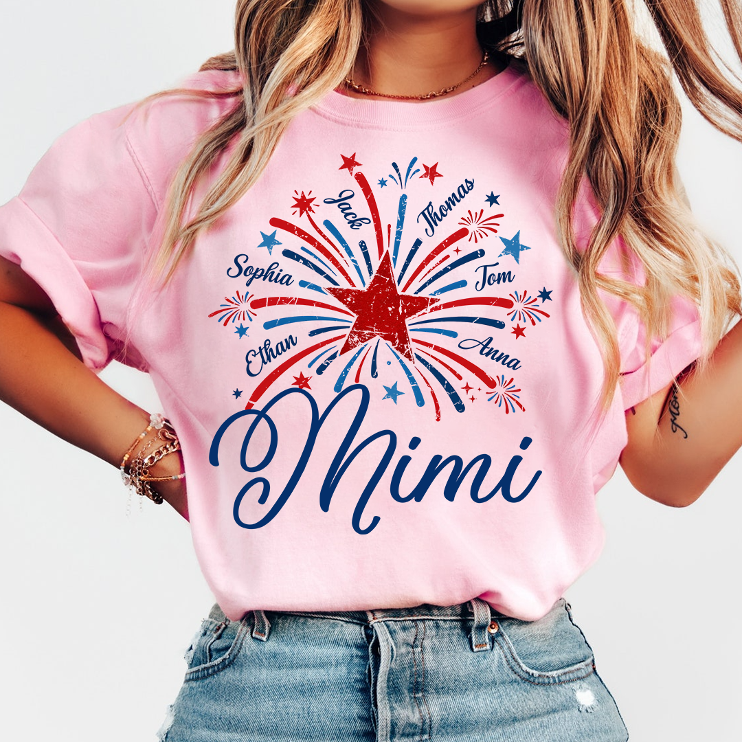 Mimi USA Fireworks Shirt, Custom Family Names for 4th of July or Independence Day Celebration