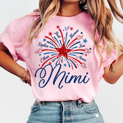 Mimi USA Fireworks Shirt, Custom Family Names for 4th of July or Independence Day Celebration