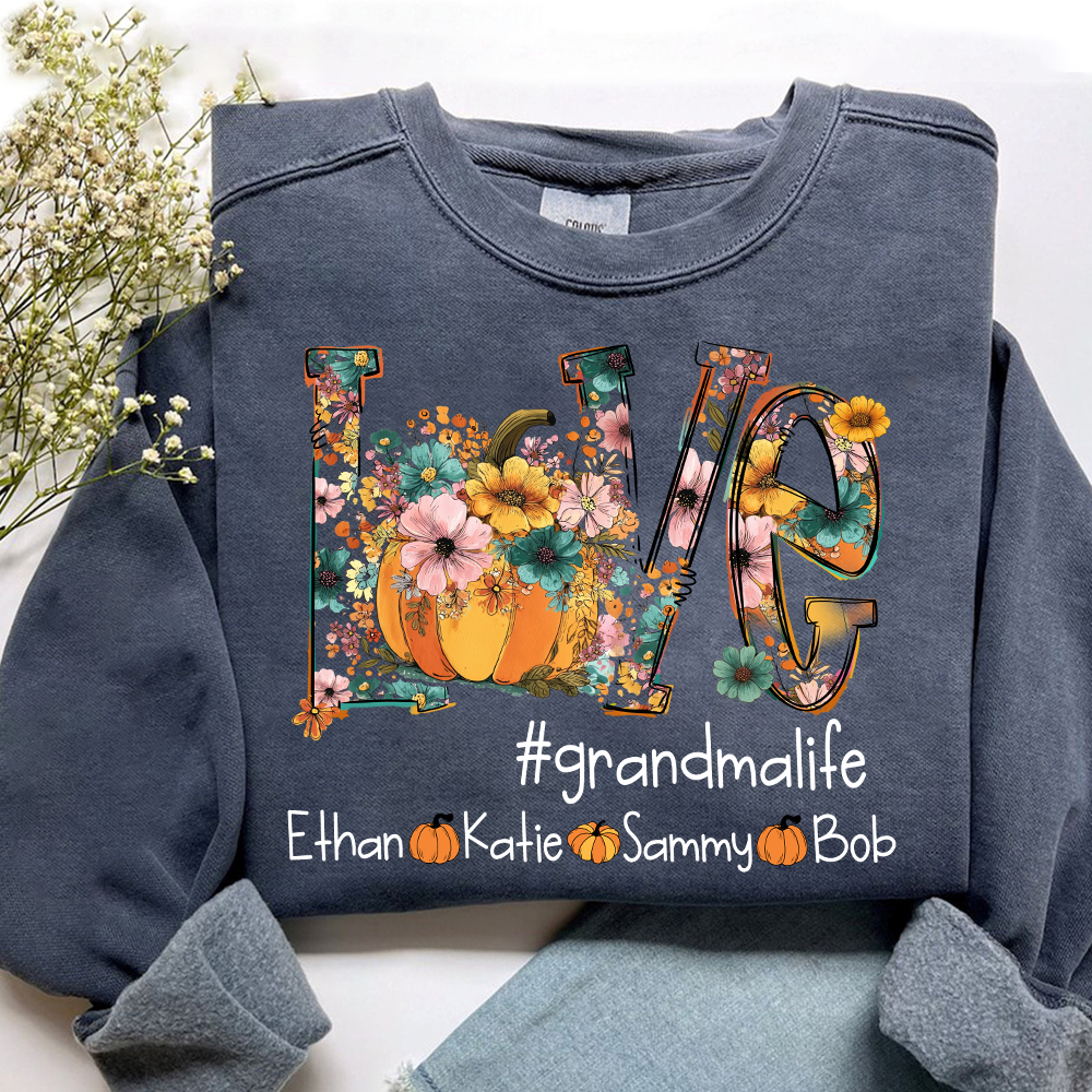 Custom Autumn Pumkin Sweatshirt, Personalized for Grandma and Her Grandkids