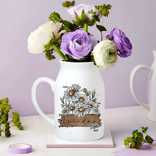 Daisy Wildflowers Grandma And Kids - Custom Home Decoration Flower Vase According To Family Requirements, Ceramic Flower Vase