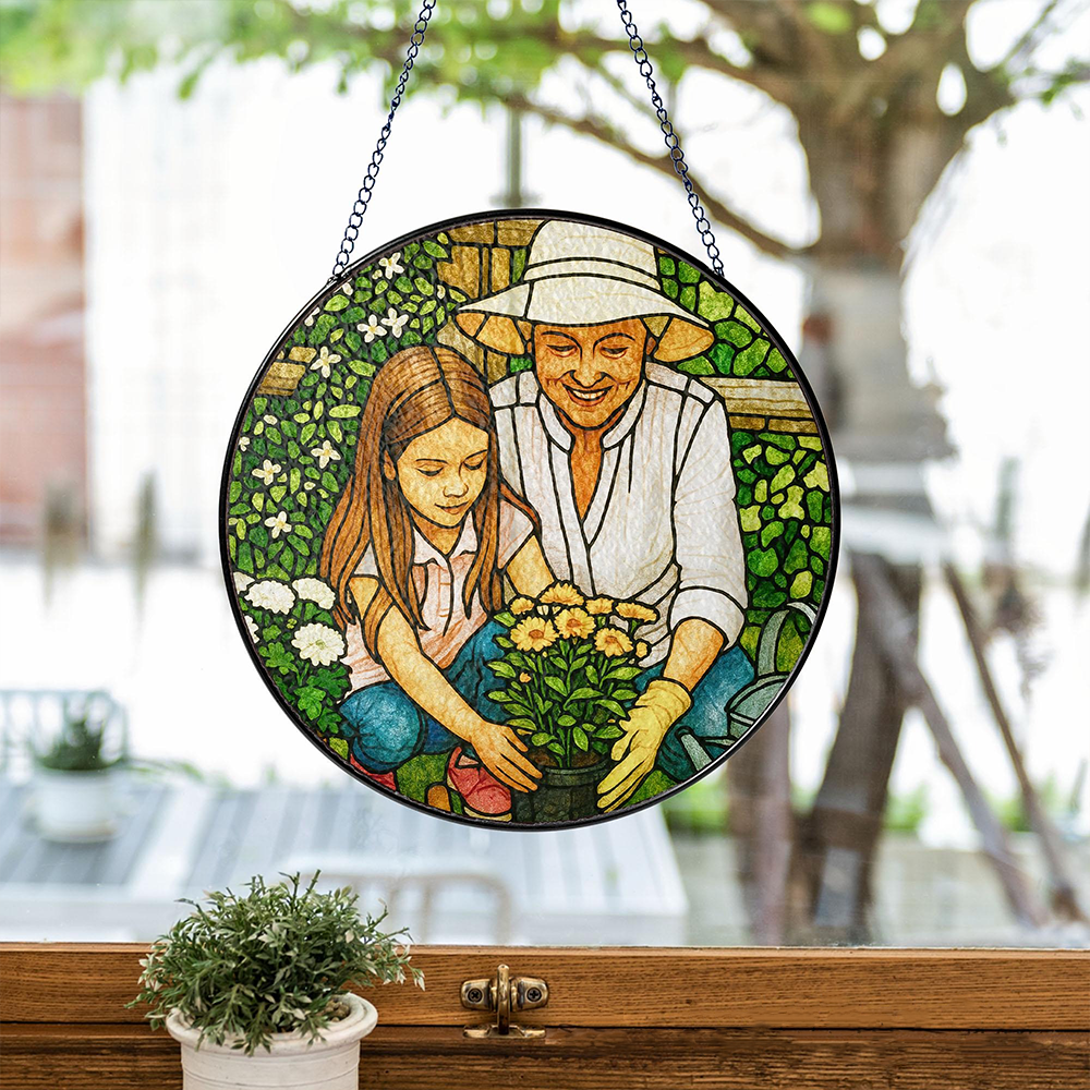 Personalized Grandma And Grandkids Portrait Stained Glass Suncatcher, Custom Photo Family Window Hanging, Birthday Mom Gifts on Mother Day